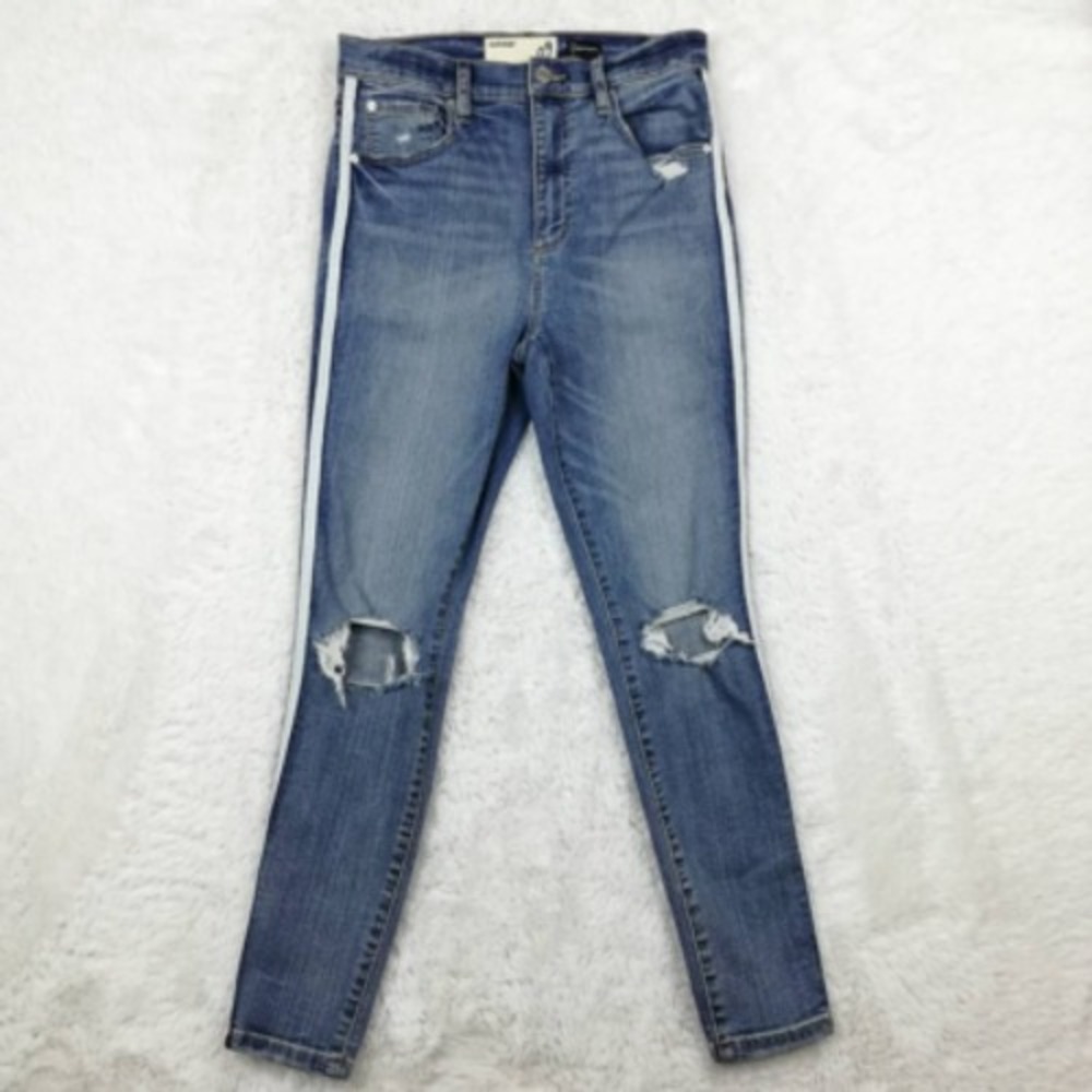 Garage Jeans Womens Ultra High Rise Straight Leg Blue Distressed Mid Juniors 9